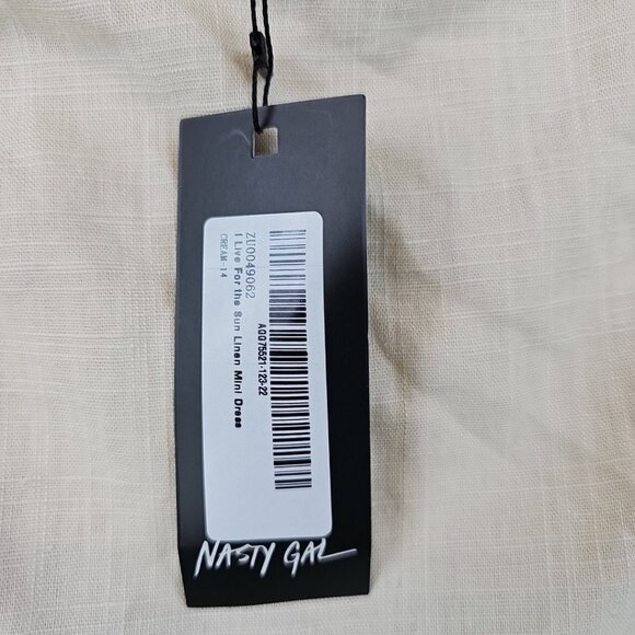 Nasty Gal I Live For The Sun Linen Mini Dress Womens Size 10 Cream Square Neck - Picture 3 of 11
